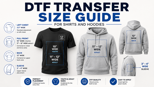 DTF transfer size guide for shirts and hoodies