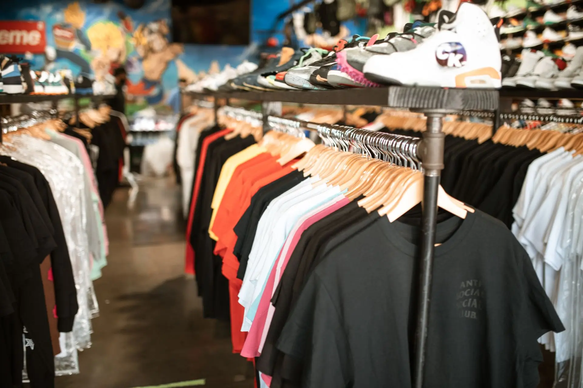 Clothing brand collection on a rack