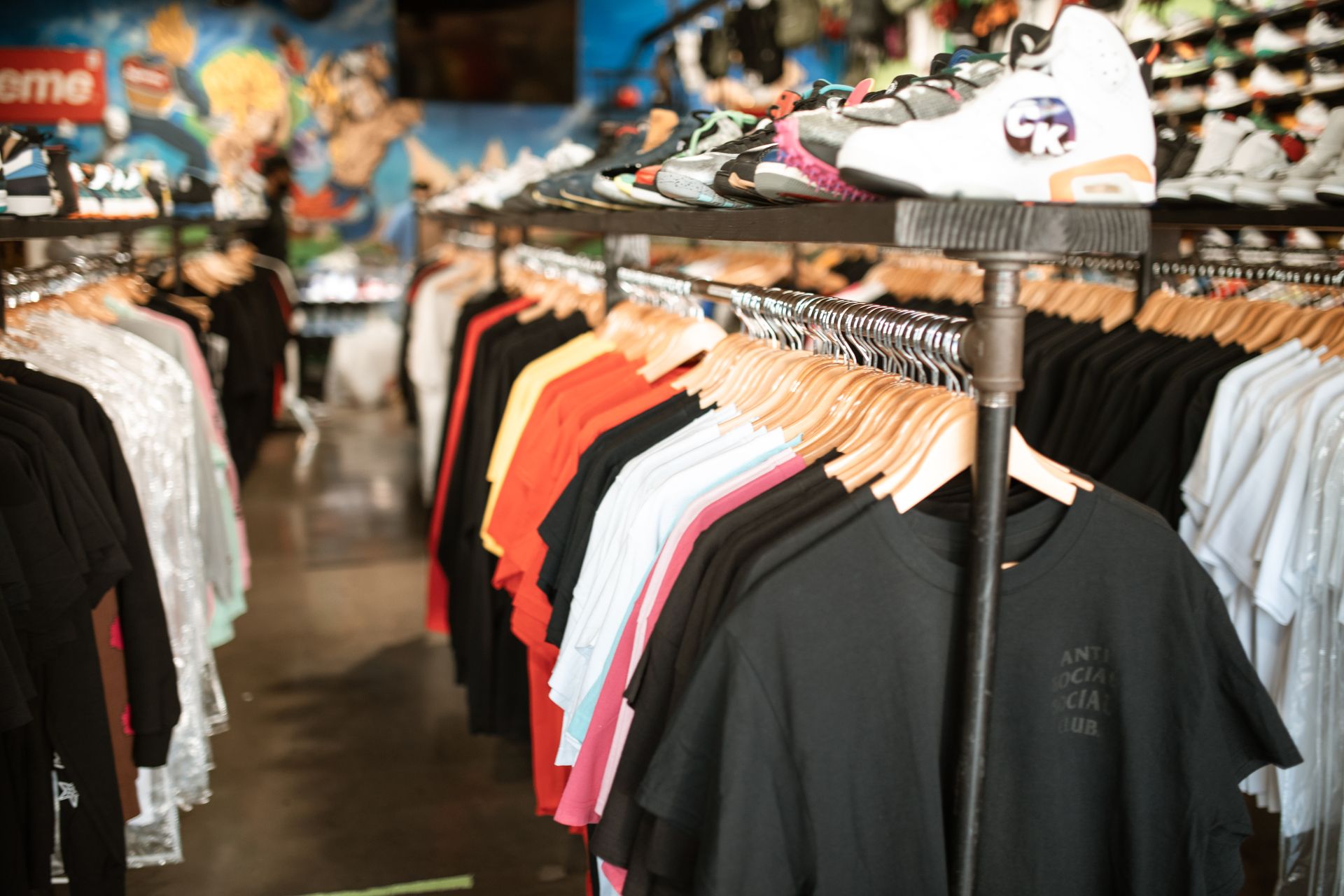 Clothing brand collection on a rack
