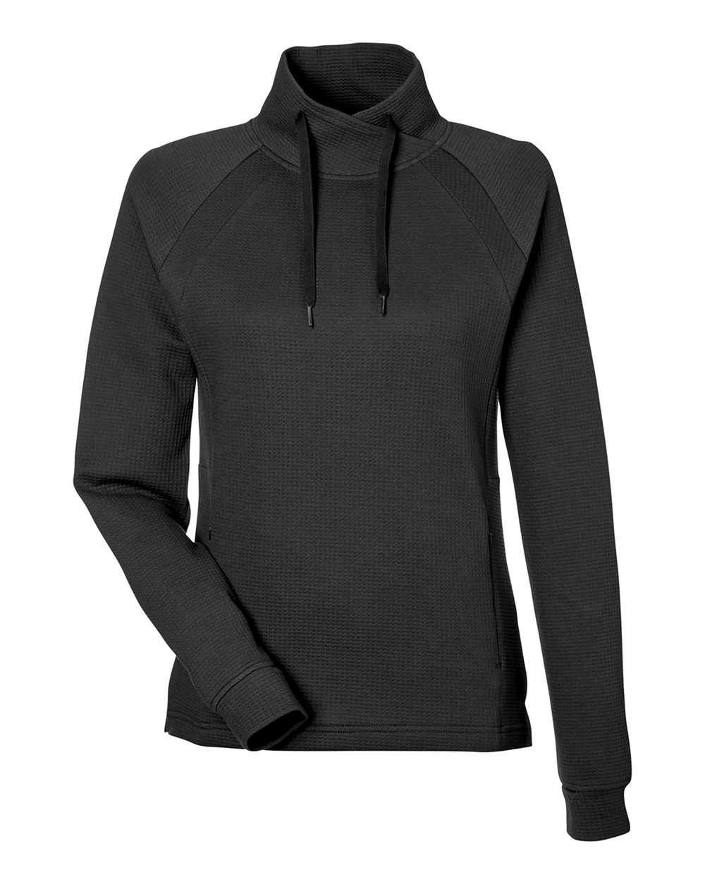 North End NE200W Women's Rhythm Waffle Cross-Neck Pullover in Black